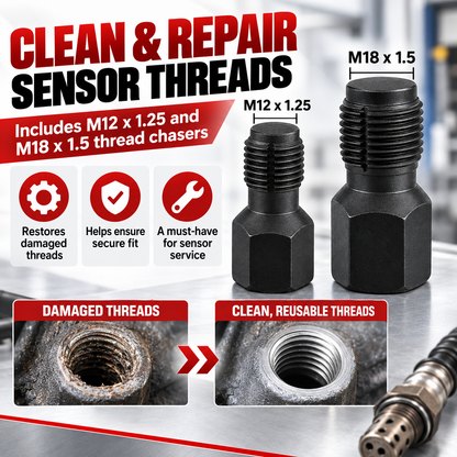 Hot sales🔥5-Piece O2 Sensor Socket & Thread Chaser Set – 22mm / 7/8", 3/8" & 1/2" Drive Oxygen Sensor Removal Tool Kit