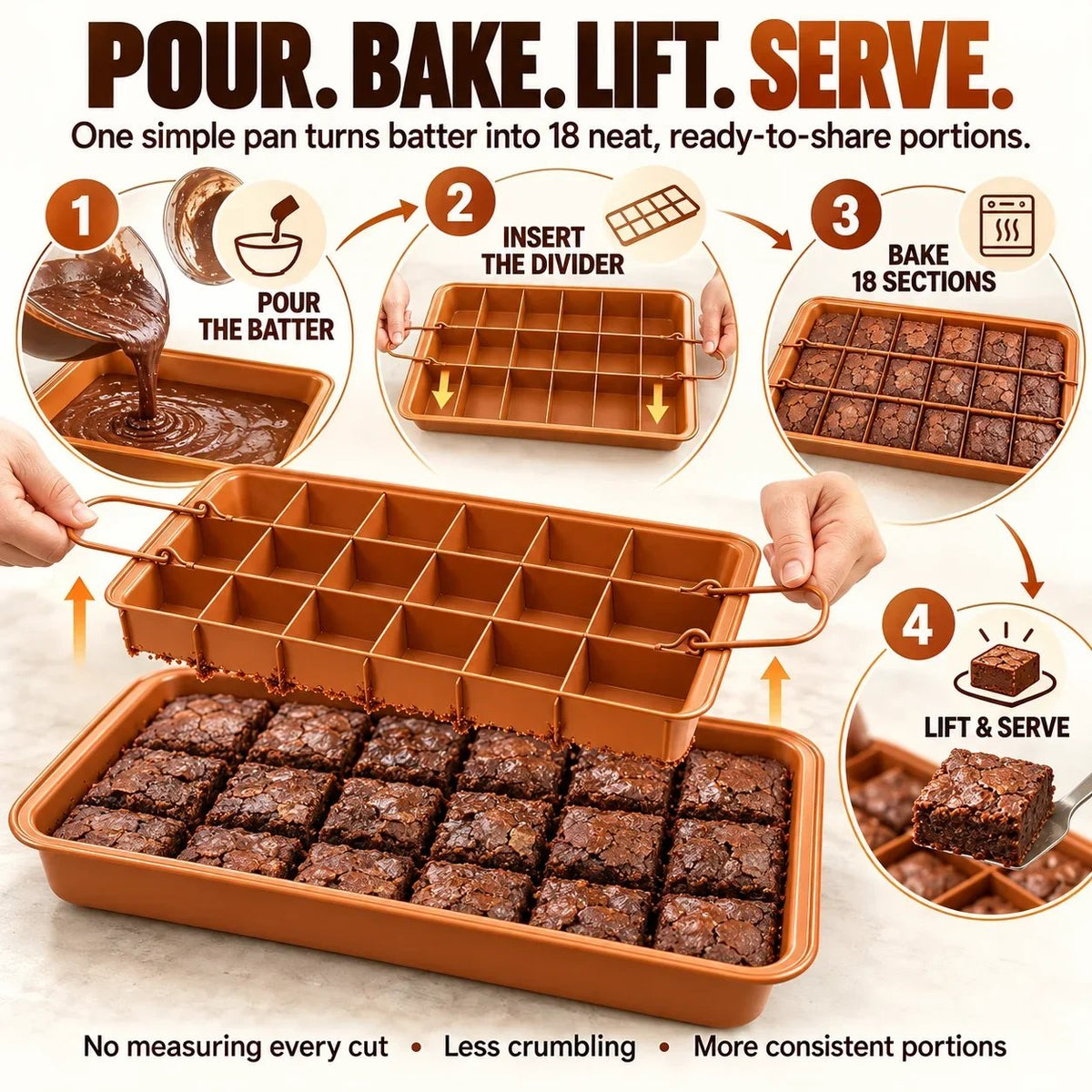 🍫 18-Section Removable Divider Brownie Pan – Thickened Carbon Steel Nonstick Baking Tray with Loose Bottom