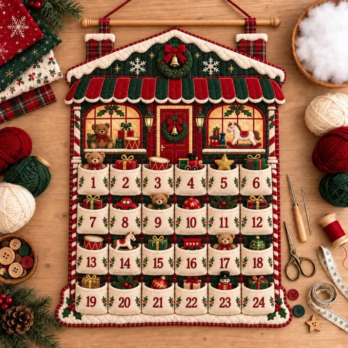 🎄🧵DIY Christmas Advent Calendar Sewing Kit – 24-Pocket Patchwork Quilted Wall Hanging, Handmade Countdown Holiday Decor, 5 Designs