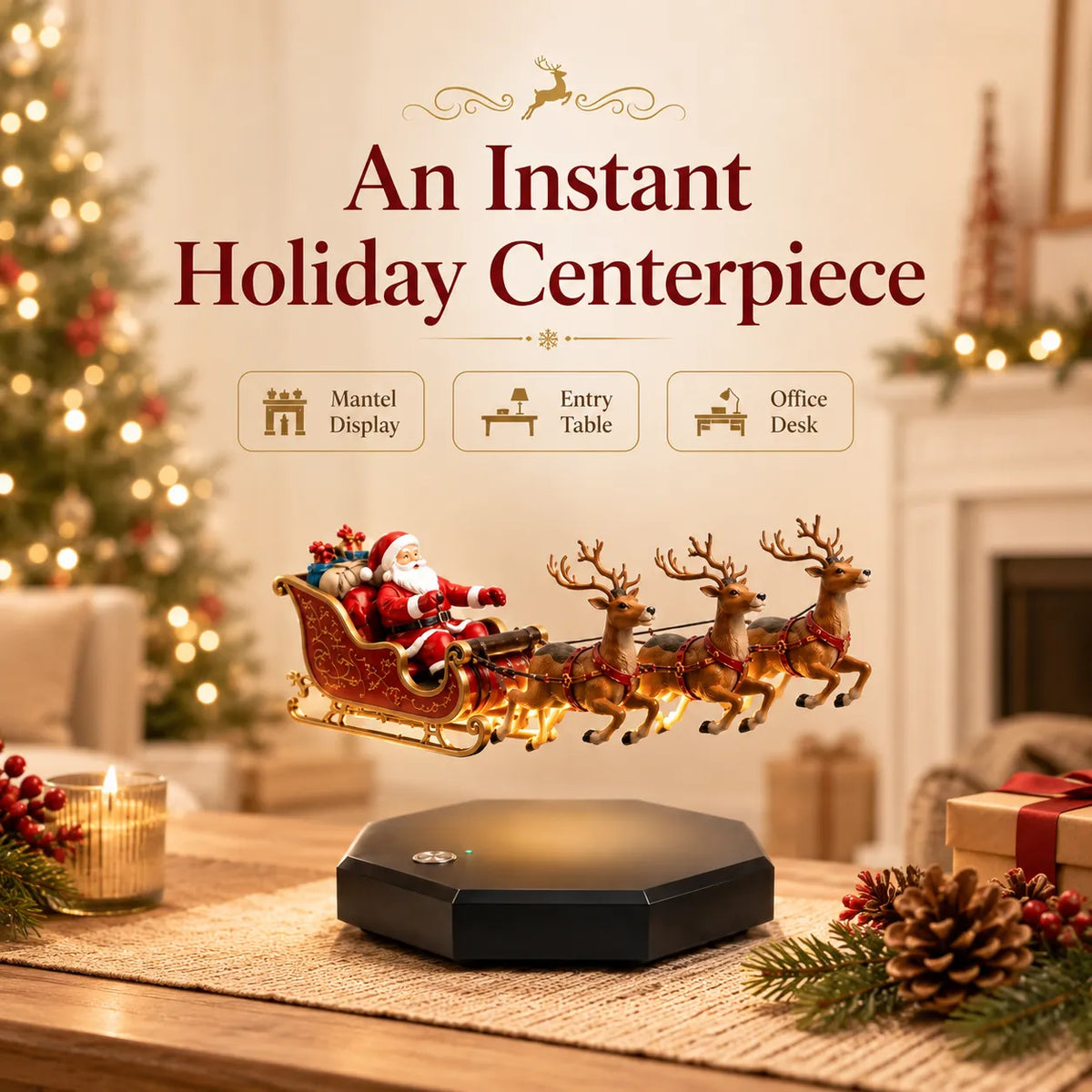 🎅Christmas Sale 50% OFF — Santa’s Flying Sleigh | Magical Floating Santa Claus Christmas Decoration With LED Light🎄