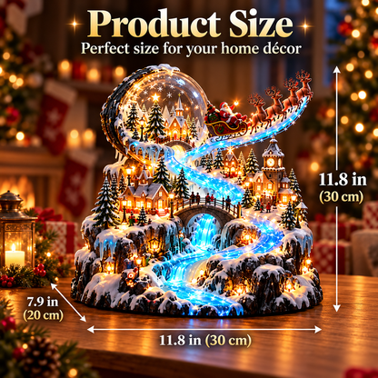 Santa's Sleigh Christmas Village Display – Lighted Snow Globe & Winter Waterfall Tabletop Decor