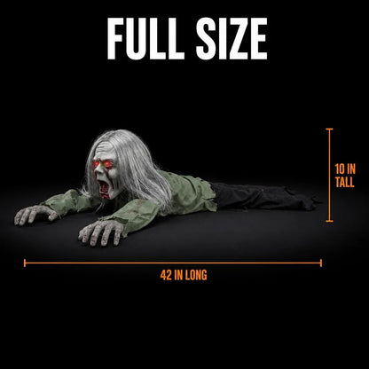 Halloween Scary Yard Decorations, Electric Crawling Ghost Long Hair Horror Voice Skeleton, Creeping Prop for Theme Park, Bar Haunted House Props Horror Layout Party Decor