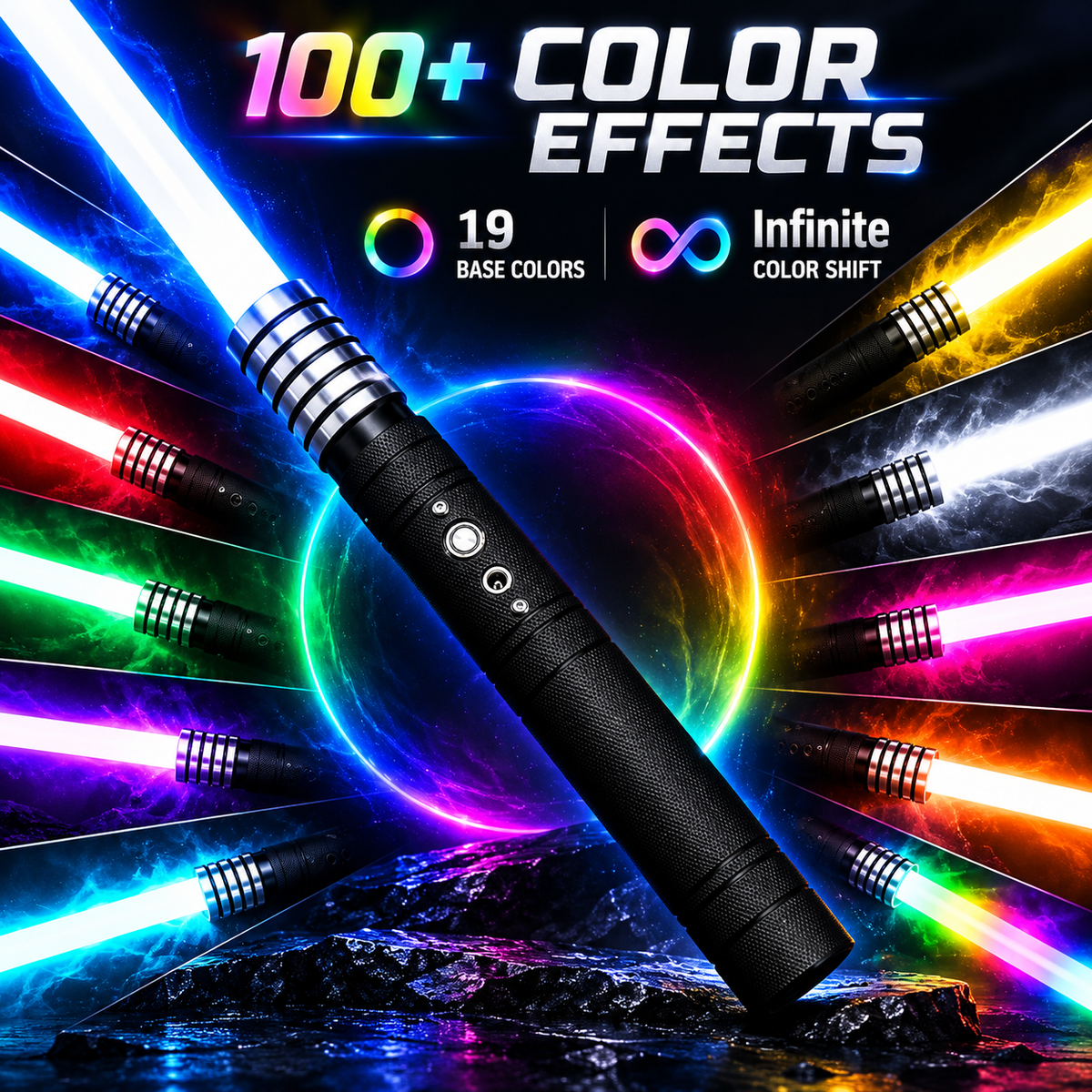 Professional Metal Extendable LED Lightsaber – 78cm, 100+ Colors, 10 Sound Effects, Motion Sensor & USB-C Charging