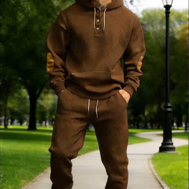 Men's 2-Piece Textured Hoodie Sweatsuit Set Outfit - Heavyweight Brushed Fleece Pullover Hoodie & Men's Sweatpants,
