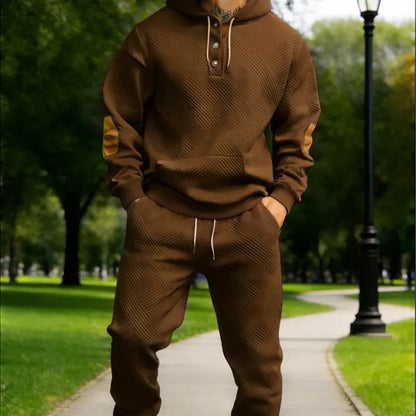 Men's 2-Piece Textured Hoodie Sweatsuit Set Outfit - Heavyweight Brushed Fleece Pullover Hoodie & Men's Sweatpants,