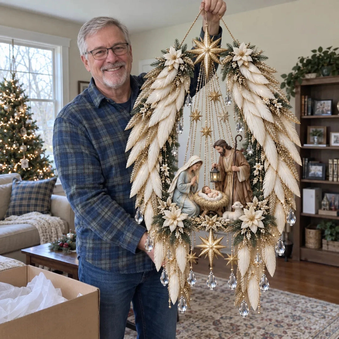 ✨Hot sales✝️ 3D Heavenly Angel Wings Nativity Light✨ – Lighted Christmas Wall Decor ✈️