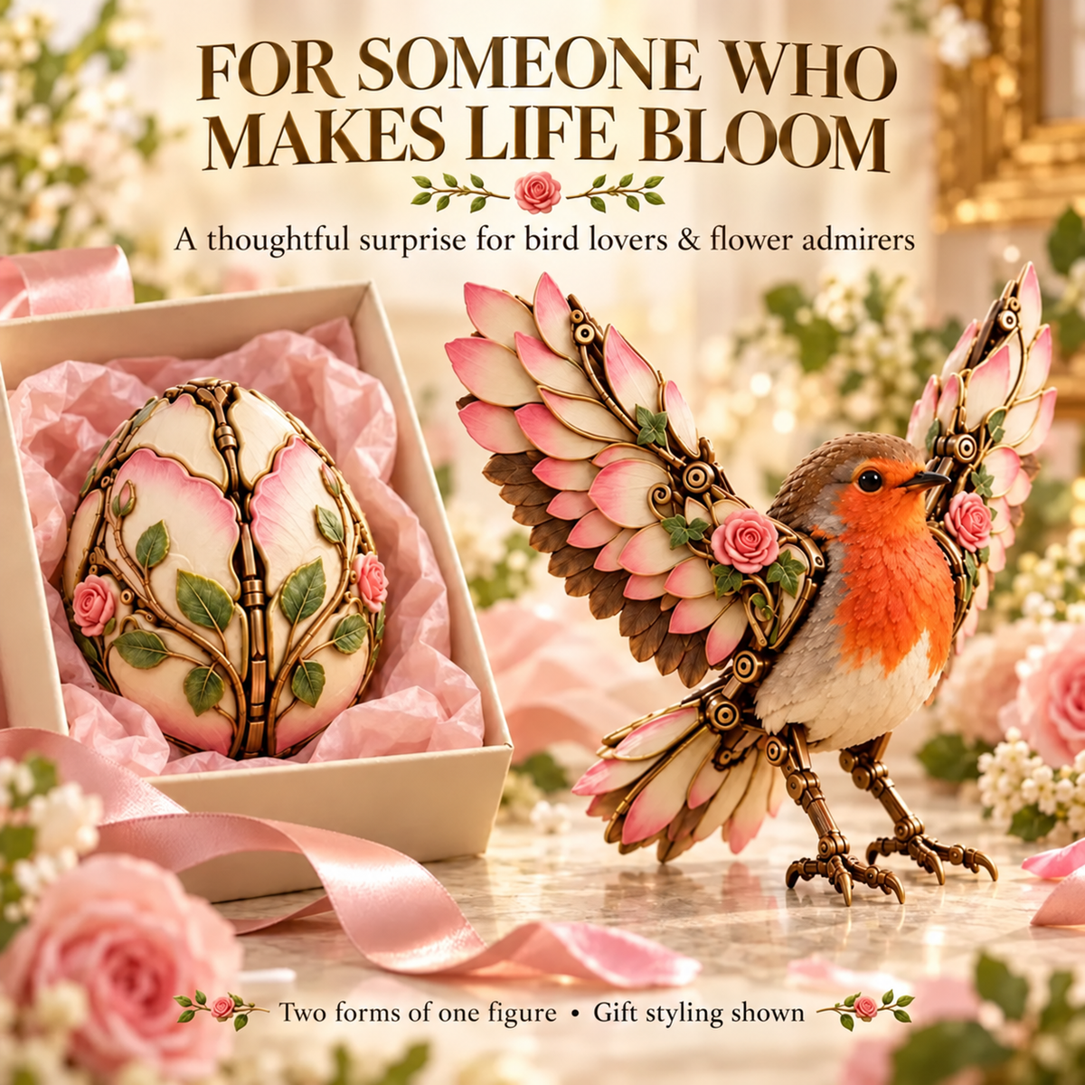 🌹🐦 Rosewing Robin – 2-in-1 Rose Egg to Mechanical Bird Transforming Figure