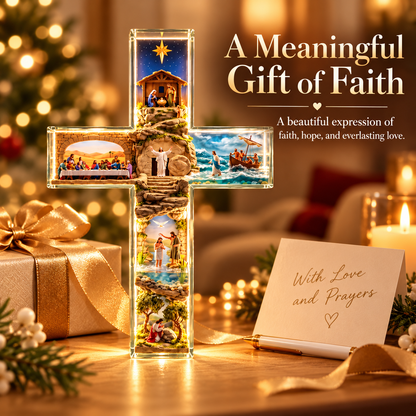 ✝️✨Jesus Story Illuminated Cross – 6 Biblical Scenes Lighted Christian Home Decor & Faith Gift ❤️