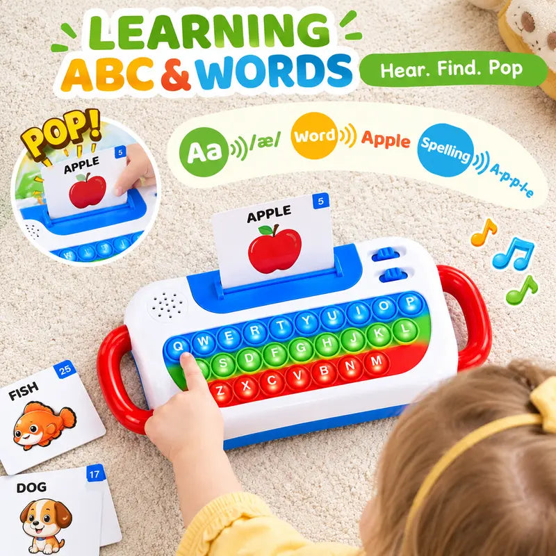Talking Flash Cards Keyboard Toy for Kids Ages 3+ – 144 Words, 3 Learning Modes & Pop It Keys