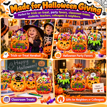 24-Pack Halloween Trick or Treat Goodie Bags – 6 Assorted Pumpkin, Witch, Skeleton & Black Cat Designs