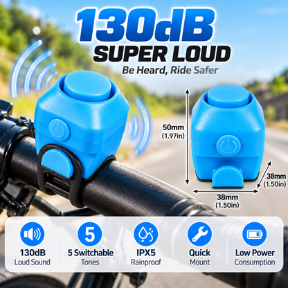 130dB Electronic Bike Horn – 5-Tone IPX5 Rainproof Bicycle Bell with Quick Silicone Mount