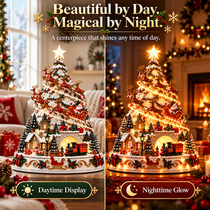 🏆 60,000+ Sold - 🎄Santa Express Christmas Village Lightscape Tree – 3D Lighted Village Centerpiece with Room-Filling Projection