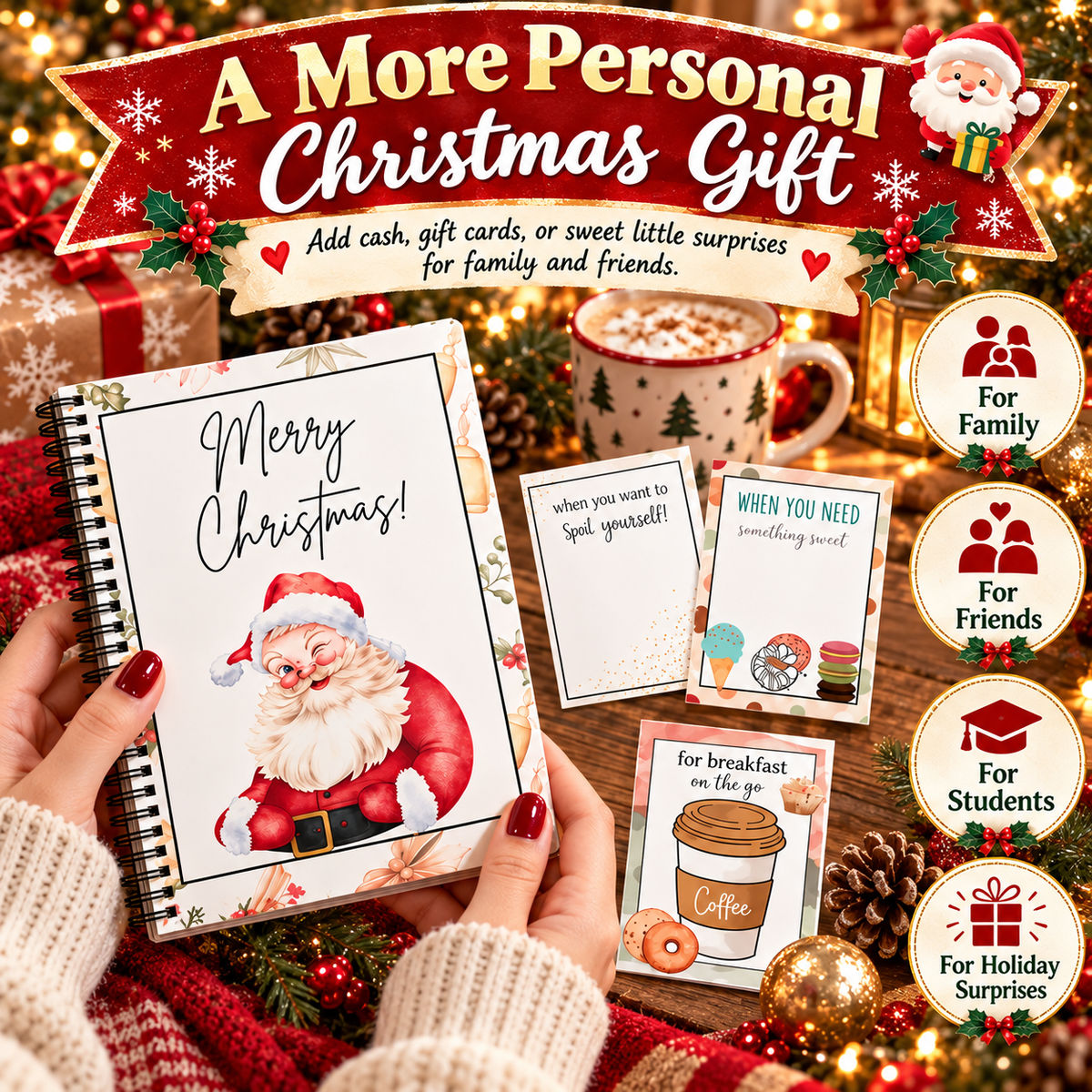 Christmas Gift Card Book – Spiral-Bound Personalized “Open When” Holiday Booklet for Gift Cards, Cash & Notes