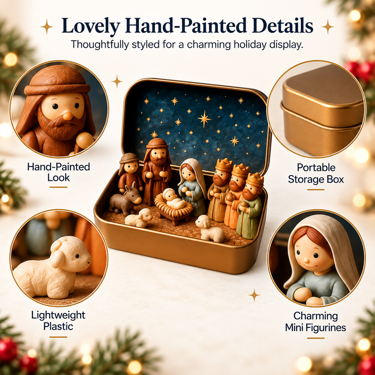 Mini Nativity Scene Set with Storage Box – Portable Christmas Keepsake & Religious Gift
