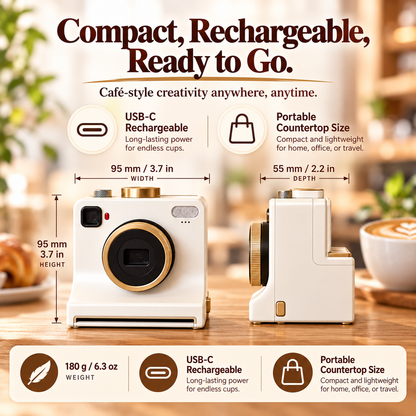 Rechargeable Coffee Art Printer – 30-Design Latte Stencil Maker for Cappuccino, Matcha & Hot Chocolate