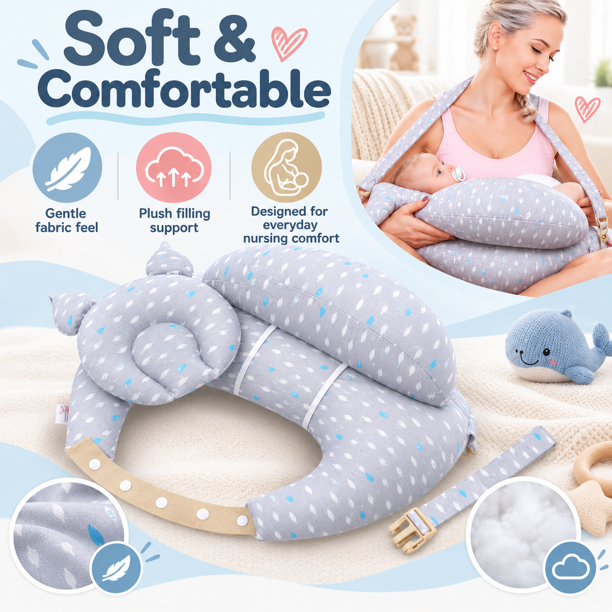 🔥Last Day 50% OFF-Ergonomic Nursing Pillow with Adjustable Shoulder Strap – Comfortable Breastfeeding & Bottle Feeding Support for New Moms