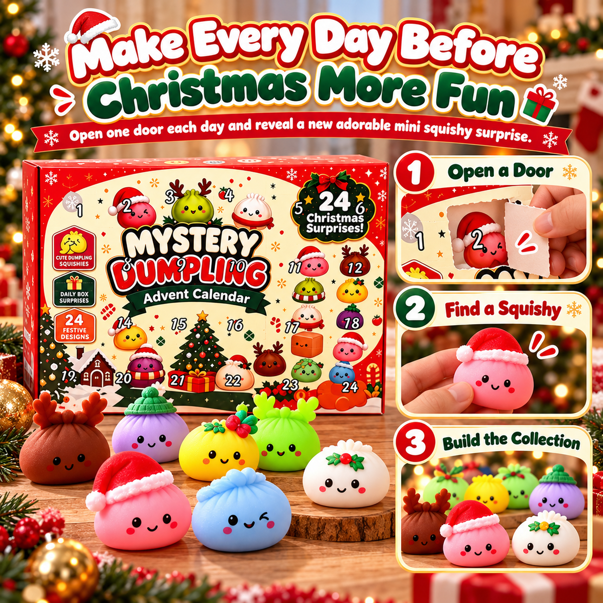 24-Day Christmas Mini Squishies Advent Calendar – Mystery Dumpling Squeeze Toys Holiday Countdown Gift