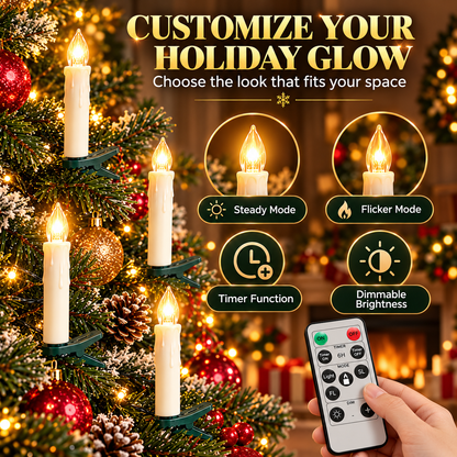 10-Pack Flameless Christmas Candle Clip Lights – Remote-Controlled Dimmable LED Tree Candles with Timer & Flickering Mode