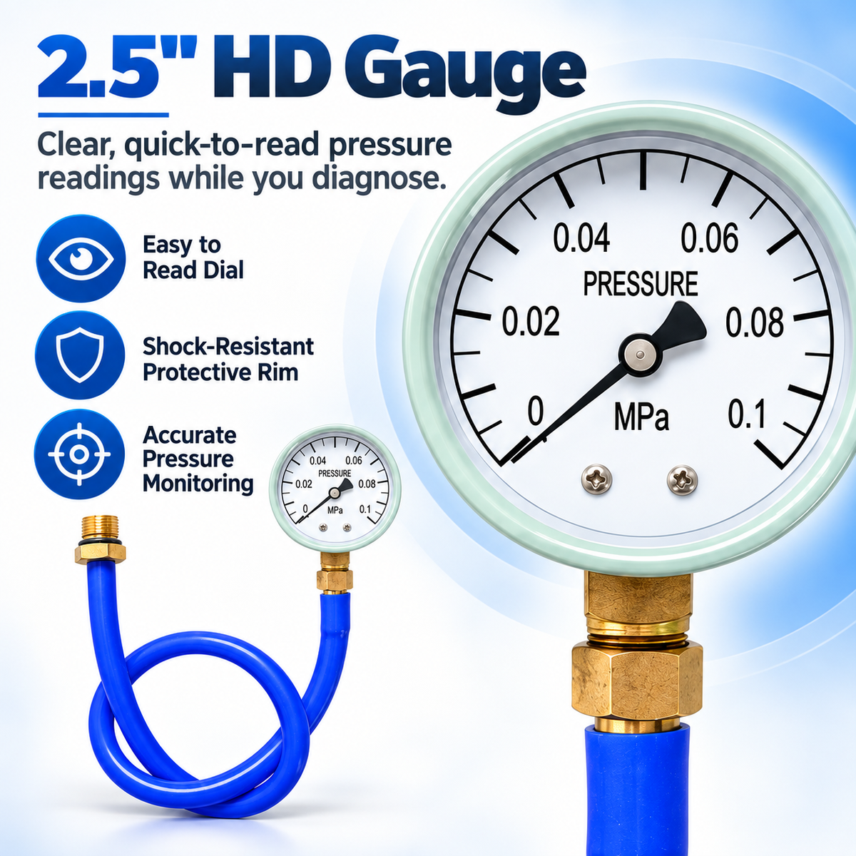 Exhaust Back Pressure Tester Kit – 2.5" Pressure Gauge with M12/M18 Adapters for Exhaust & Catalytic Converter Diagnostics