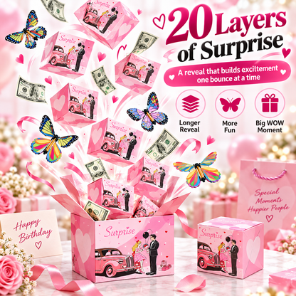 20-Layer Surprise Explosion Gift Box – Pop-Up Cash Gift Box with 4 Flying Butterflies for Birthdays, Anniversaries & Celebrations