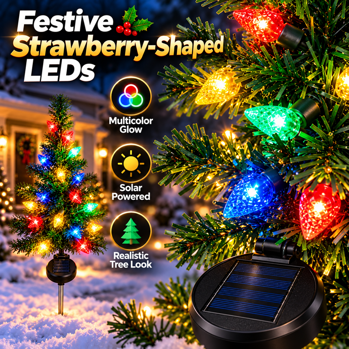 4-Pack Solar Christmas Tree Pathway Lights – 27.6" Pre-Lit Multicolor Outdoor Holiday Yard Stakes with Auto On/Off Sensor