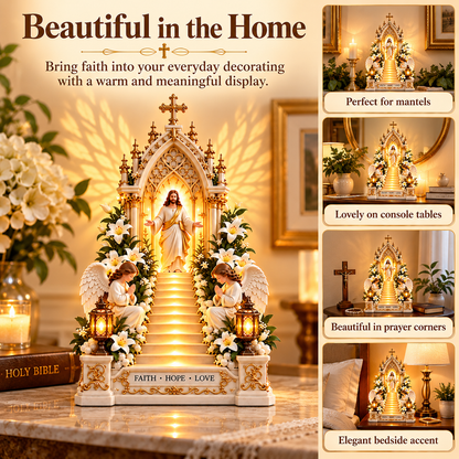 Jesus Stairway Angel Wing Projection Light – Faith Hope Love Illuminated Christian Tabletop Decor