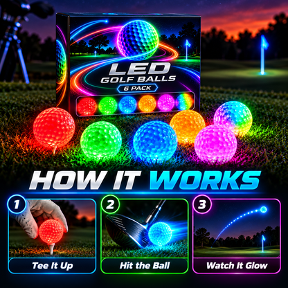 Impact-Activated LED Golf Balls 6-Pack – Multicolor Light-Up Golf Balls for Night Golf