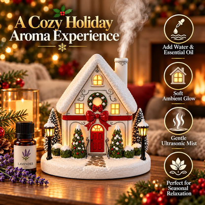 Christmas House Aroma Diffuser – Light-Up Holiday Humidifier with Chimney Mist & Warm Window Glow
