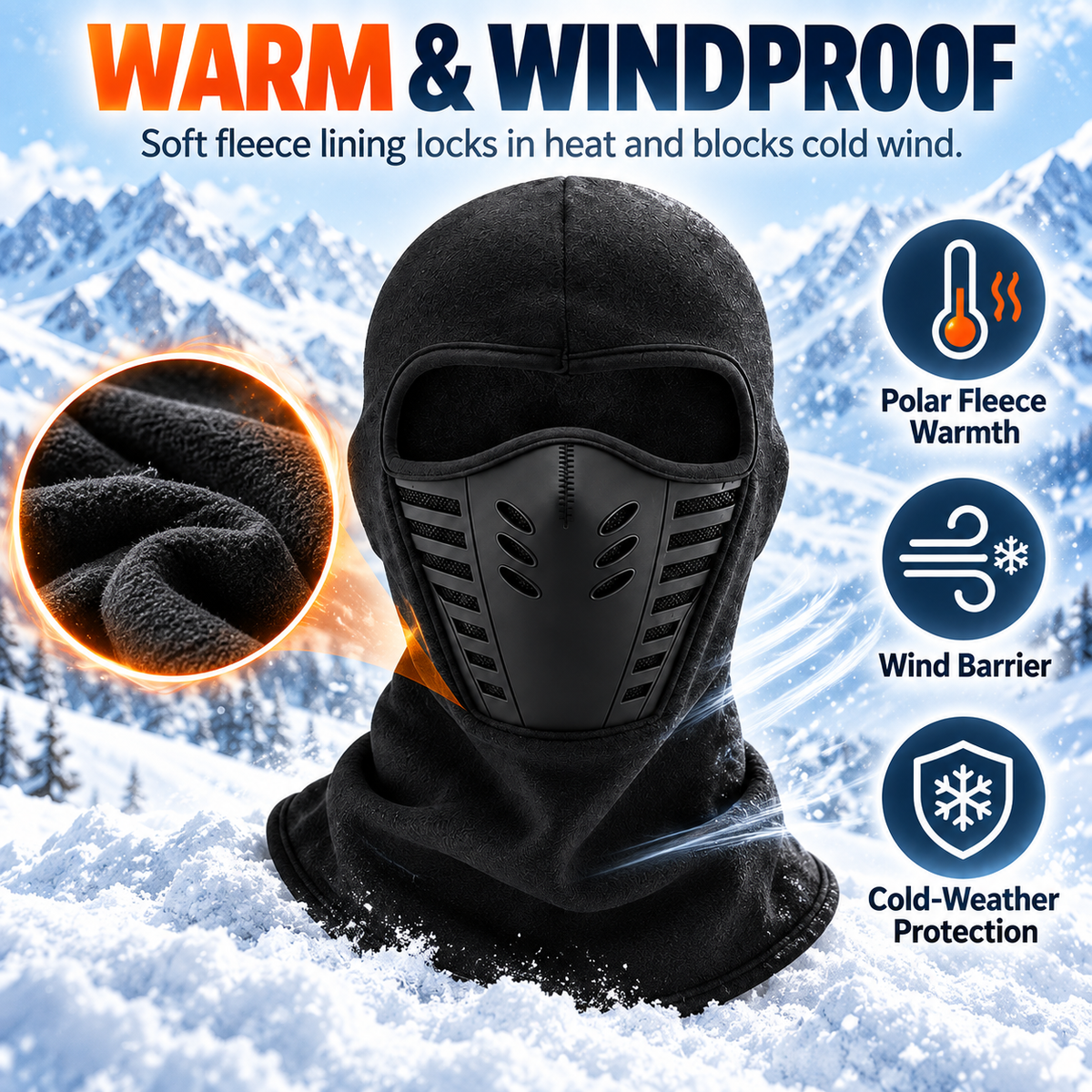 Thermal Full Face Balaclava Ski Mask – Fleece Winter Face Cover with 3D Breathable Mouthpiece for Skiing, Riding & Outdoor Use