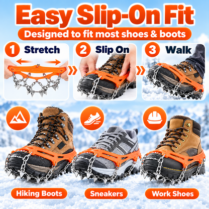 8-Spike Ice Cleats for Shoes & Boots – Stretch-Fit Anti-Slip Snow Grips for Winter Walking