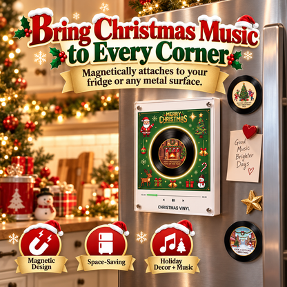 🎅Christmas Vinyl Fridge Music Player – Magnetic Holiday Speaker with 9 Song Discs