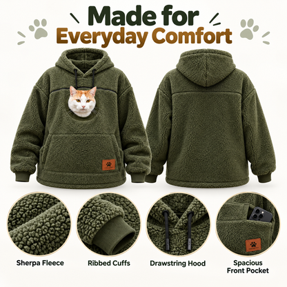 Sherpa Pet Carrier Hoodie with Cozy Kangaroo Pouch for Small Cats & Dogs