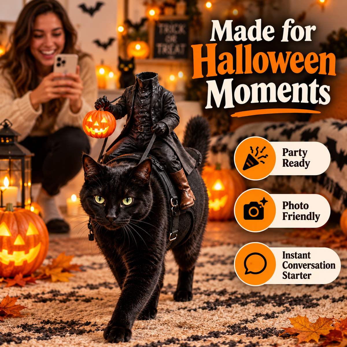 LED Headless Rider Pet Costume – Halloween Saddle Costume for Cats & Small Dogs