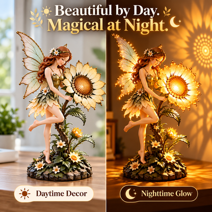 Sunflower Fairy Projection Lamp – Warm Lighted Fantasy Figurine with Flower Shadow Effect