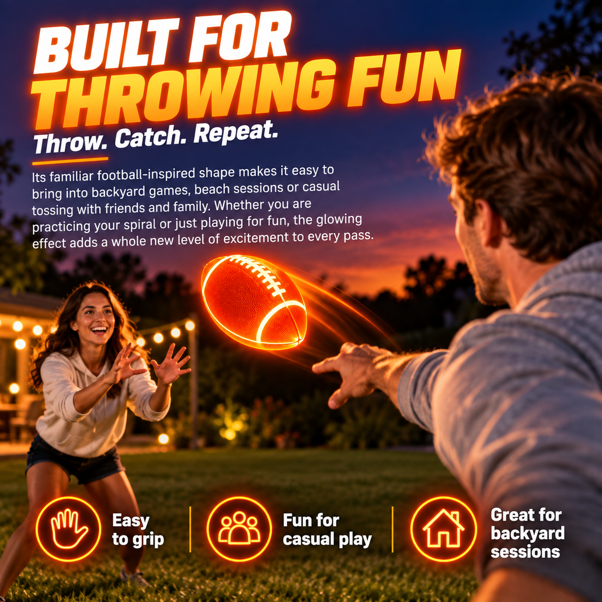 🏈LED Football – Type-C Rechargeable Light-Up Football for Night Games