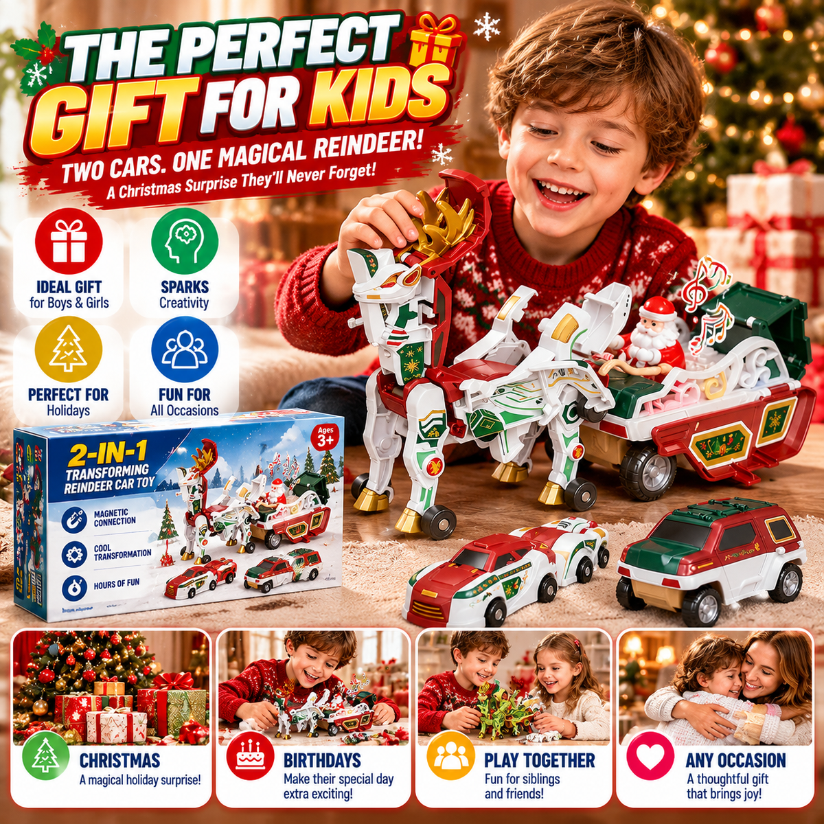 2-in-1 Magnetic Transforming Dragon Car Toy – Racing Car Set