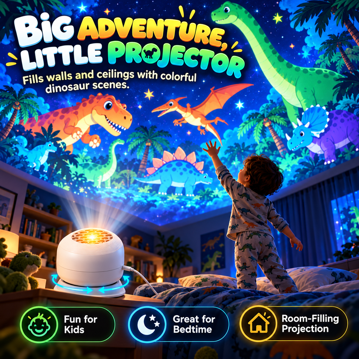 DinoGlow Dinosaur Room Projector – Immersive Dinosaur-Themed Kids' Bedroom Light