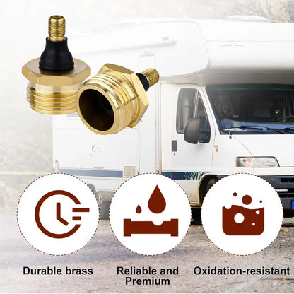Brass RV Blowout Plug with Air Valve – Water Line Winterizing & Maintenance Adapter