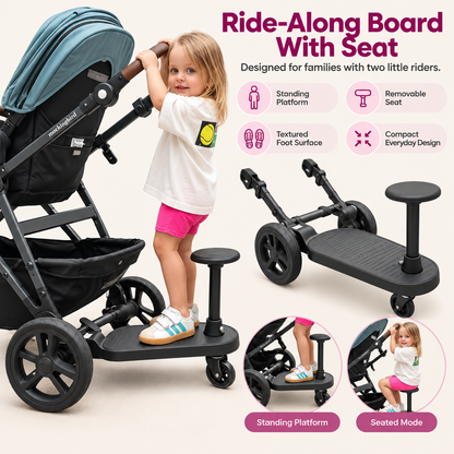 Stroller Riding Board with Seat – 2-in-1 Toddler Sit & Stand Platform