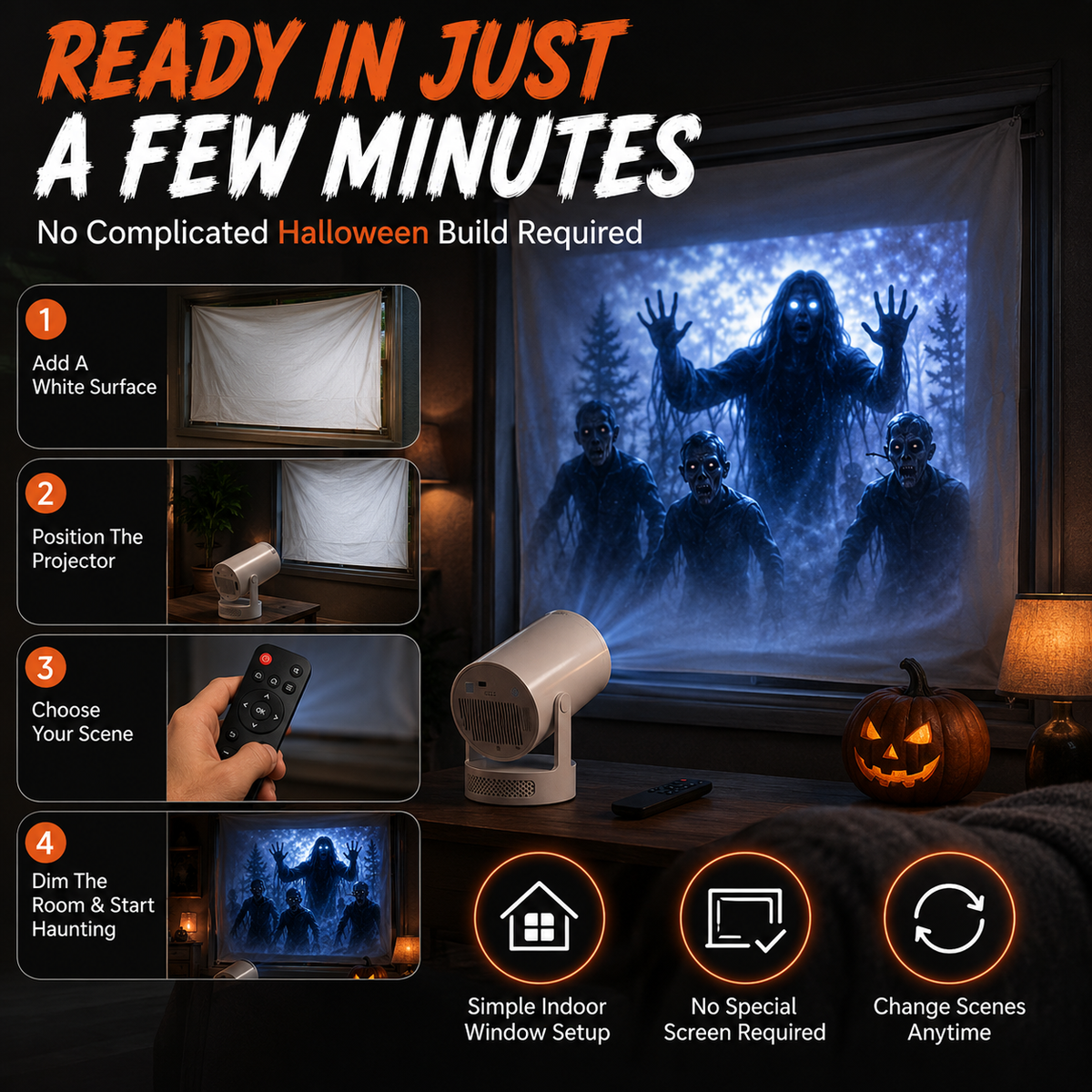🧟Halloween Window Projector with Scary Videos & Screen