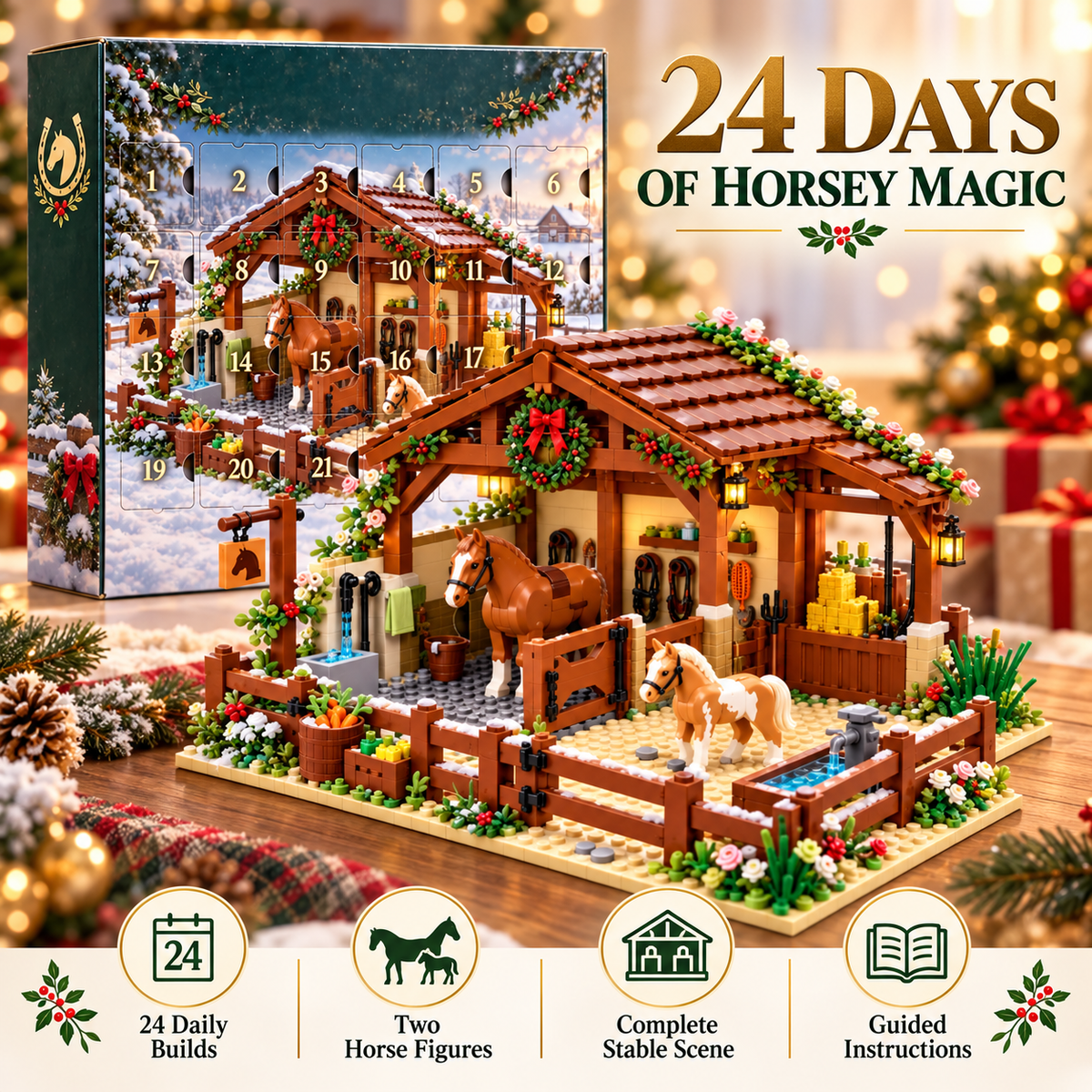 🐴🎄24-Day Horse Stable Advent Calendar – Build Your Own Equestrian Christmas Barn