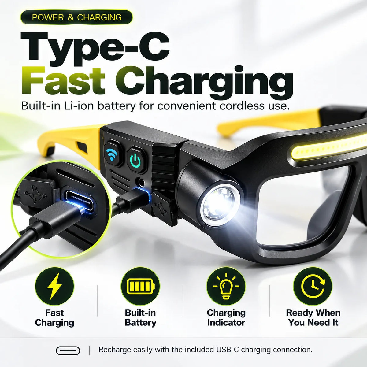 👓🔦 Rechargeable LED Light Glasses with 5 Modes & Wave Sensor
