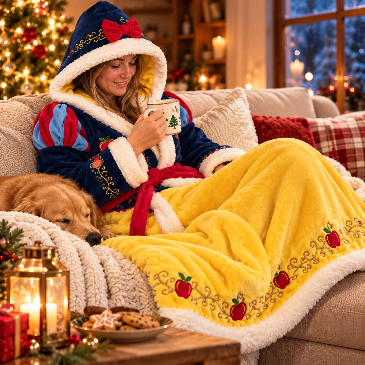 👑 Heated Princess Wearable Blanket Robe – Ultra-Soft Sherpa Hooded Cozy Wrap with Adjustable Heat & Fairytale Embroidery