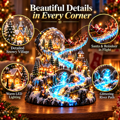 Santa's Sleigh Christmas Village Display – Lighted Snow Globe & Winter Waterfall Tabletop Decor