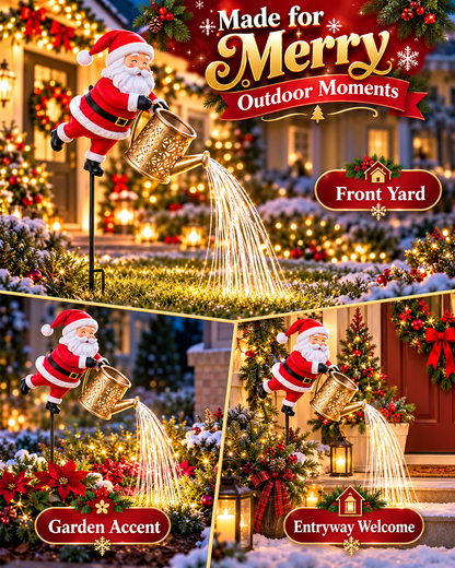 🎅 Santa Solar Watering Can Christmas Garden Light ✨ | Cascading Waterfall Outdoor Yard Decor 🎄