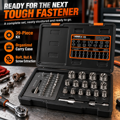 39-Piece Damaged Screw & Bolt Extractor Set – Impact Nut Remover Kit with Drill Bits & Storage Case