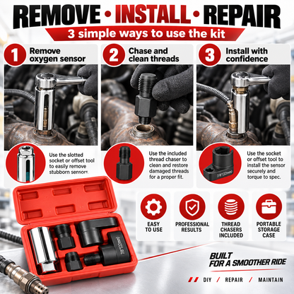 Hot sales🔥5-Piece O2 Sensor Socket & Thread Chaser Set – 22mm / 7/8", 3/8" & 1/2" Drive Oxygen Sensor Removal Tool Kit