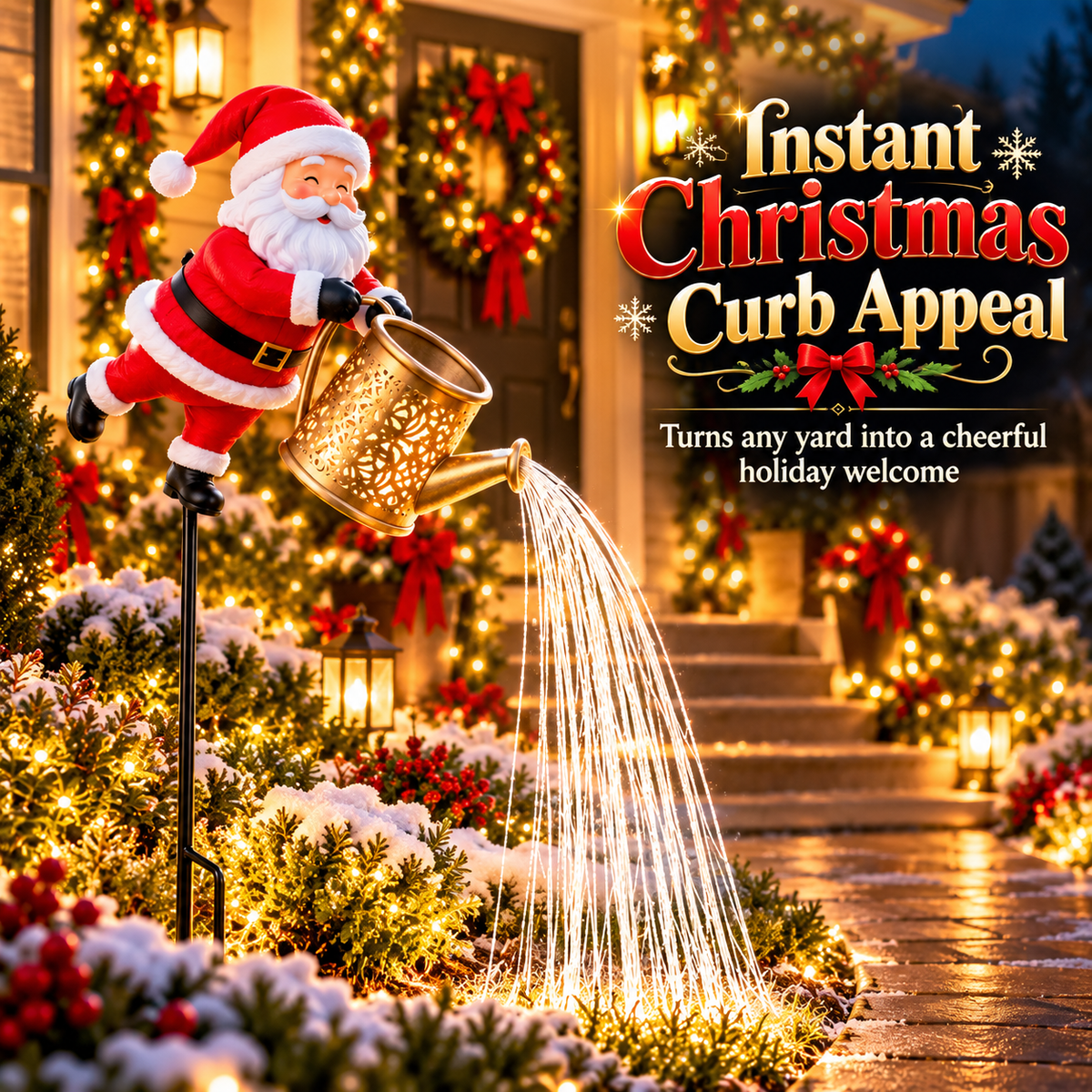 🎅 Santa Solar Watering Can Christmas Garden Light ✨ | Cascading Waterfall Outdoor Yard Decor 🎄