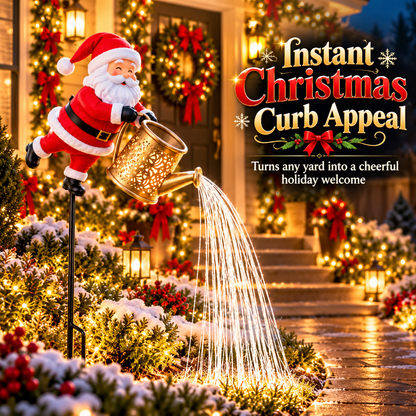 🎅 Santa Solar Watering Can Christmas Garden Light ✨ | Cascading Waterfall Outdoor Yard Decor 🎄