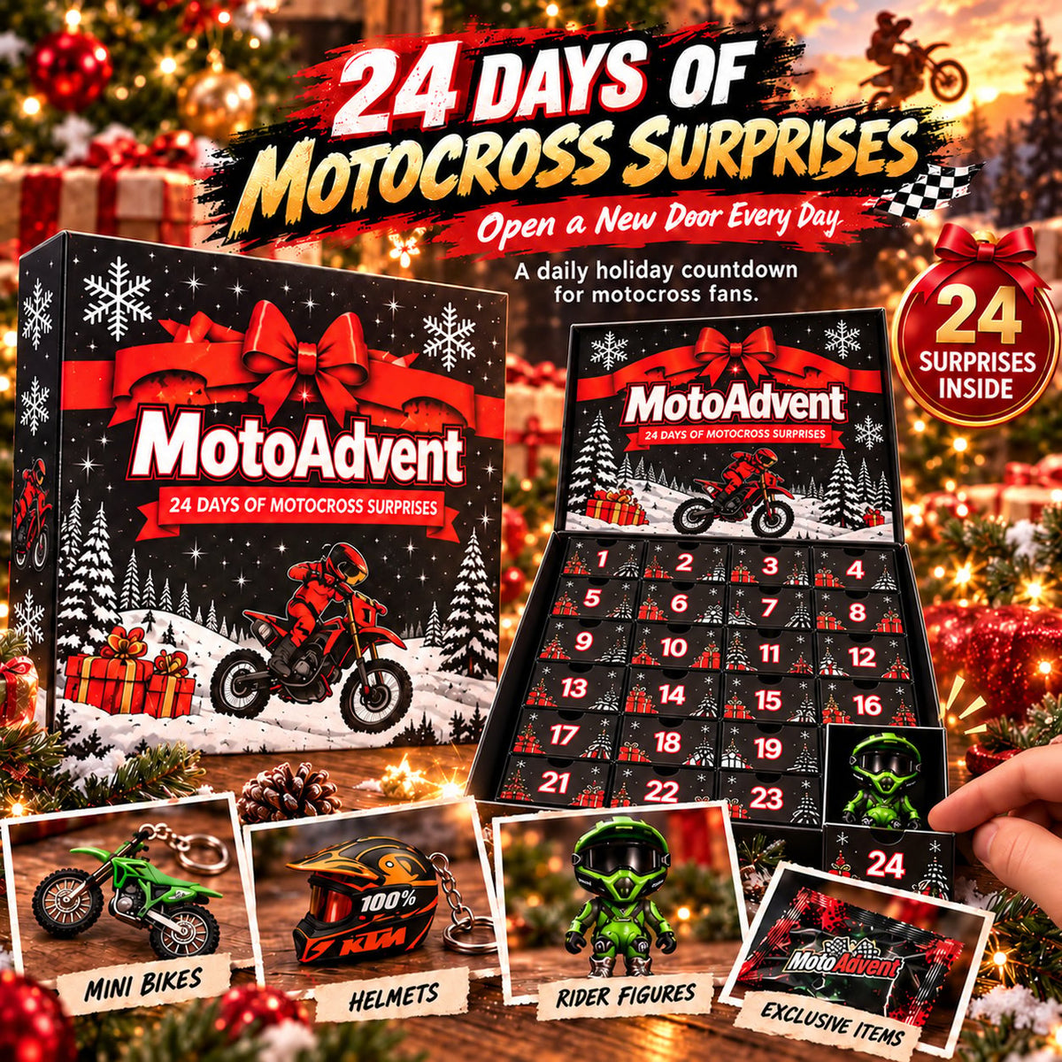 🔥Last Day 50% OFF-Motocross Lover Advent Calendar | 24 Days of Rider Themed Gifts, No Candy Fillers